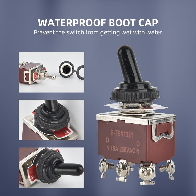 cnaodun مفتاح تبديل مقاوم للماء ON-ON 30A 12VDC/15A 250VAC 6 دبابيس 2 وضعية مفتاح DPDT بحماية ضد الطقس لسيارة أو قارب (عبوة من 4)  - Image 5